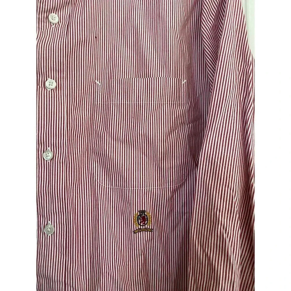 Tommy Hilfiger Men's Red Striped Super Oversize Button Down Shirt Size 16 1/2 35 - Picture 4 of 8